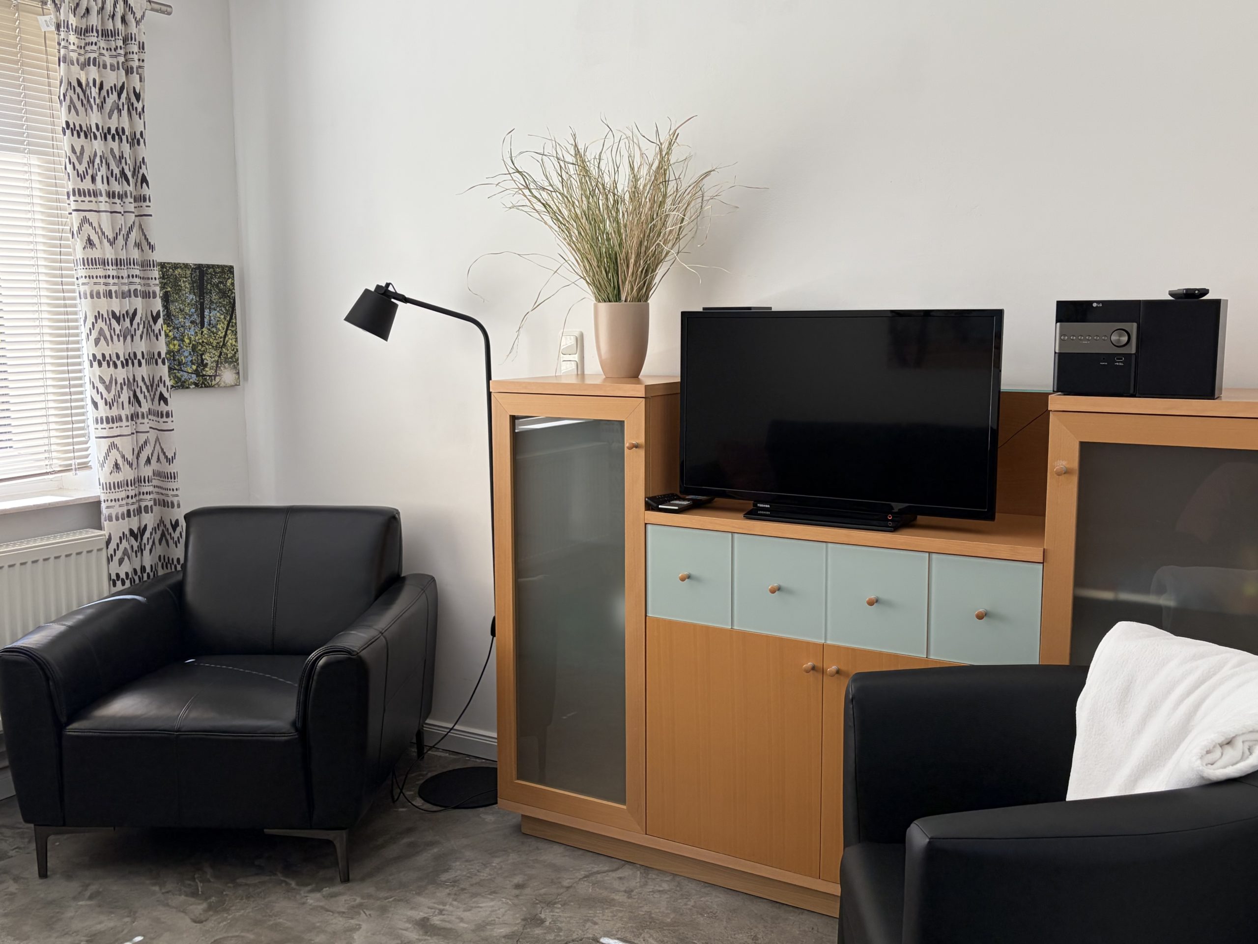 Wohnzimmer mit TV und Leseplatz
